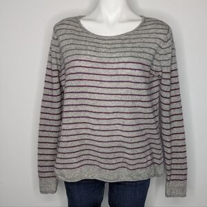Olivia Grey Gray Purple Striped Cashmere Long Sleeve Sweater L